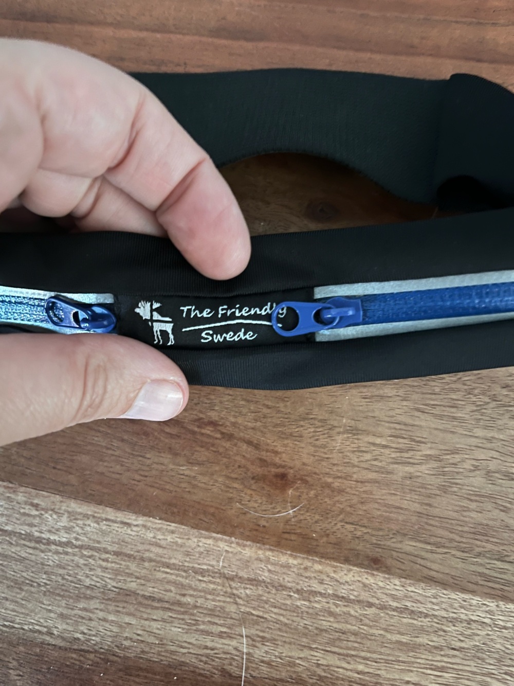 The Friendly Swede Running Belt Black Blue Reflective Dual Pocket Waist Pack